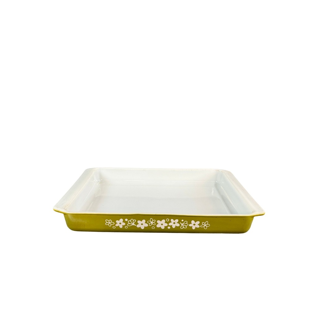 Vintage Pyrex Spring Blossom Green 933 Rectangular Baking Dish Lasagna Pan 13.5"